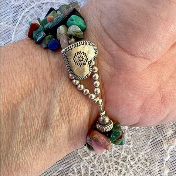 Artisan Crafted Heart & Tumbled Gemstone Bracelet - Picture 15 of 16